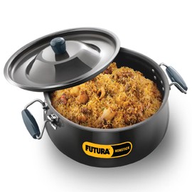 Hawkins Futura 12 Litre BigBoy Biryani Handi, Non Stick Pot with Glass Lid, Sauce Pan for Cooking and Serving Biriyani, Black (NBH12)