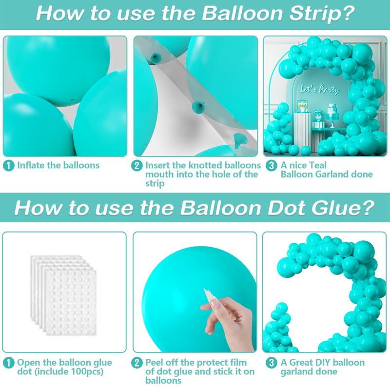 YAOWKY Teal Balloons Garland Arch Kit, 102PCS 18In 12In 10In