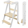 Foldable Toddler Kitchen Tower with Safety Rail, 3-Level Height Adjustable
