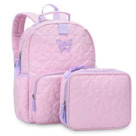 Chase Chic Toddler Backpack for Girls, Puffer Cute Lightweight Preschool Backpack with Lunch Box Set for Daycare Travel Kids Age 3-6,Pink Butterfly