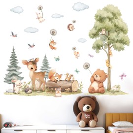 Woodland Animals Wall Stickers for Nursery: Baby Kids Boys Girls Bedroom Wall Decals - Jungle Safari Bear Fox Deer