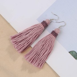KELITCH Bohemian Tassel Earrings 925 Silver Pendant Earrings Handmade Colour Tassel Earrings for Women, Sterling Silver, No Gemstone
