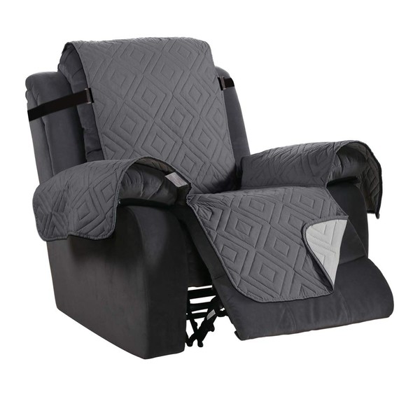 H.Versailtex Waterproof Recliner Chair Covers for Armchairs Recliner Covers Reclining Chair Covers Protect from Pets/Dogs, Soft Quilted and Non Slip Strap (Reversible Grey/Beige)