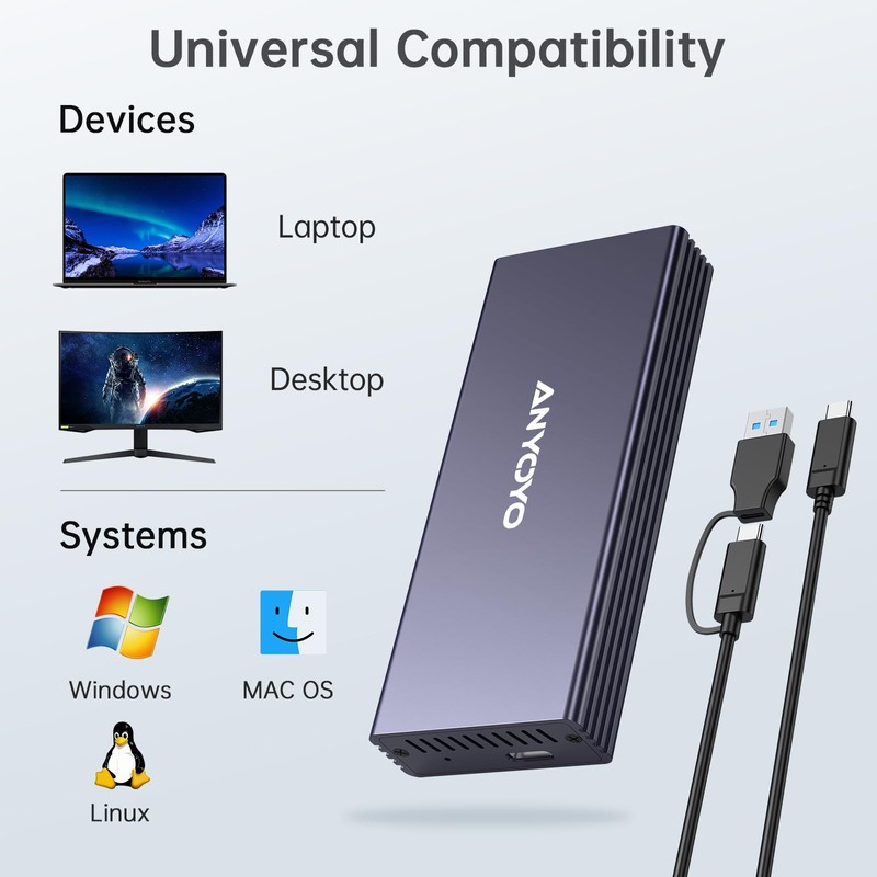 M.2 NVME SSD Enclosure, USB 3.2 Gen2x2 20Gbps Hard Drive
