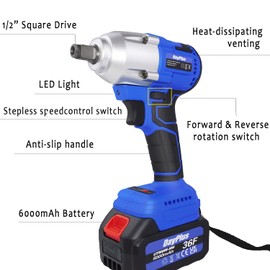 Yiyai Brushless Impact Wrench Drill Screwdriver 3-in-1 Power Tool, 420Nm High Torque Cordless Car Repair Wheel Nut Gun with 21V 6.0Ah Battery 9 1.5H Fast Charge