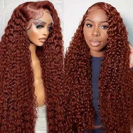 Reddish Brown Lace Front Wigs Human Hair 13×6 Deep Wave Lace Front Wig 200% Density Curly Lace Front Auburn Colored Wig Human Hair Pre Plucked With Baby Hair