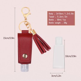 Unaone 1oz/30ml Hand Sanitizer Holder Travel Size, Leather Sanitizer Holder with Keychain Portable Small Squeeze Bottle Refillable Container for Toiletry Lotion Liquid Soap Shampoo Burgundy