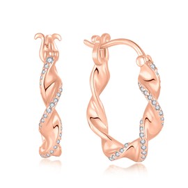 YIFSIY 925 Sterling Silver Hoop Earrings for Women Twisted Rope Round Huggie Hoop Earrings 18K Gold/Rose Gold Plated Jewelry Gifts, Sterling Silver, Cubic Zirconia