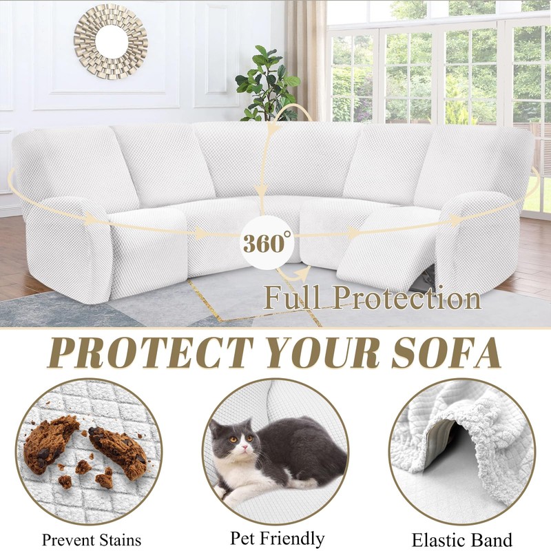 ALIECOM 100% Waterproof Reclining Sectional Couch Covers Jacquard Stretch 2-Piece