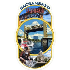 Die Cut Sticker Sacramento, California, Montage, Contour Vinyl Sticker 1 to 3 inches (Waterproof Decal for Cars, Water Bottles, Laptops, Coolers), Small