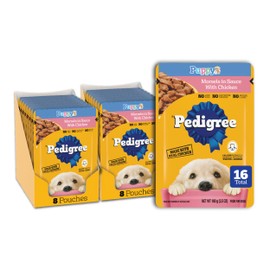 Pedigree Puppy Food Morsels in Sauce, Wet Dog Food Pouches, Chicken Flavor, 3.5 oz. Pouches, 16 Count