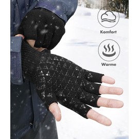 DOVAVA Fingerless Gloves for Men Women,Winter Gloves Anti-Slip,Touchscreen Knit Gloves with Thermal Fleece Lining for Driving Outdoor,Black