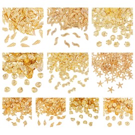OLYCRAFT 1000 Pieces, 10 Types, Metal Parts, Alloy Resin Enclosed, Sea Shells, Hippocampus, Starfish, Metal Nail Parts, Summer, Mini, Nail Decoration Parts, Resin Parts, Nail Parts, Necklace, Earrings, Accessories, Gold