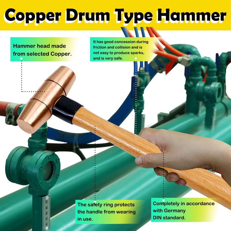 WEDO Copper Sledge Hammer 2lb,Solid Copper Mallet Hammer,Wooden Handle,Length 320mm,Die-Forged,