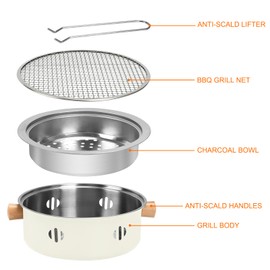 BSDLZCH Portable Charcoal Barbecue Grill, 1pc Mini BBQ Grill Multifunctional Charcoal Grill Smokeless Round Tabletop Charcoal Grill for Indoor Outdoor Cooking Home Party Picnic Camping (Beige)