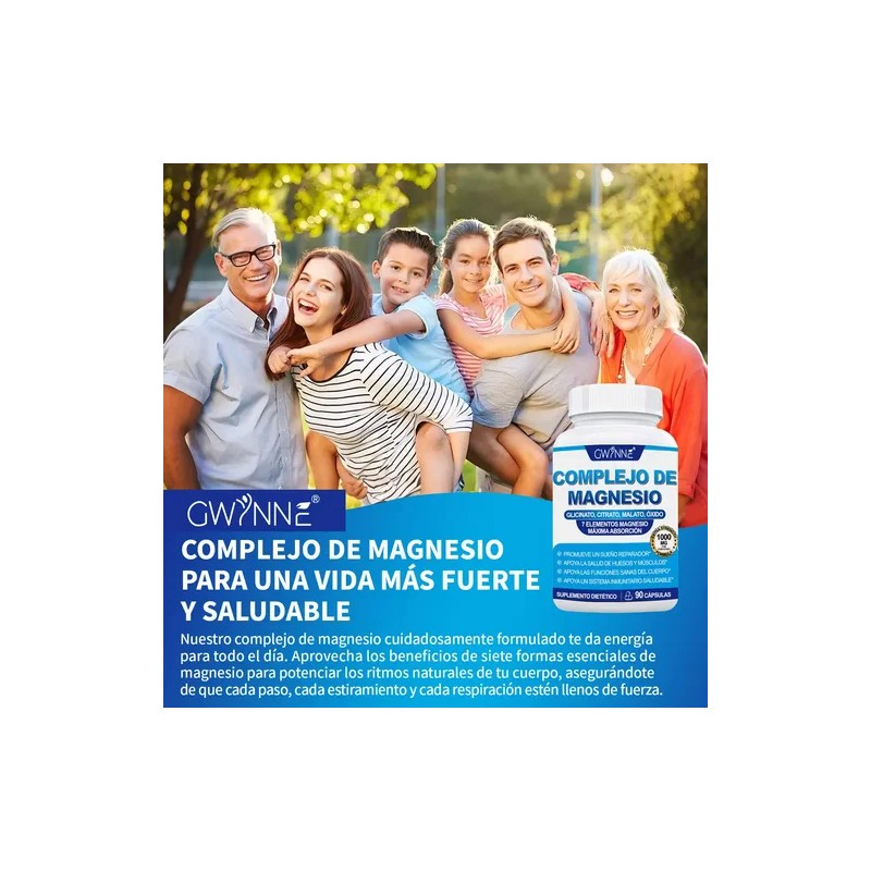 Gwynne Suplemento Complejo Magnesio Elemental 1000mg Glicinato Citrato Malato Taurato