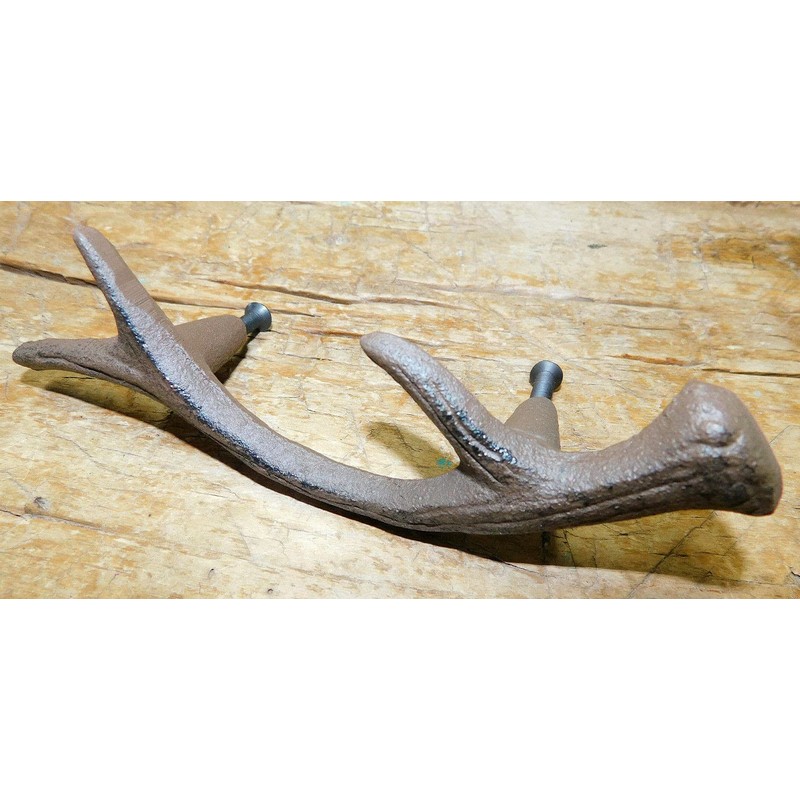2 Cast Iron Antique Style Deer Antlers Drawer Handle Pull