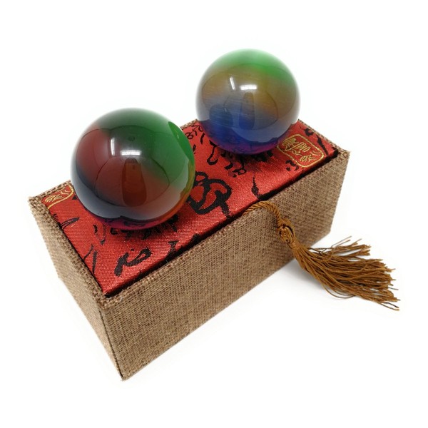 Artificial Tiger Eye Crystal Gemstone Quartz Chinese Health Stress Exercise Baoding Balls (Rainbow)