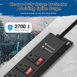 Jgstkcity Rack Mount PDU Power Strips,8 Outlet Surge Protector,Individual Switches,1.5U Rackmount Server Racks,14AWG Heavy Duty Extension Cord,2700J,15A 125V 1875W (Standard Power Cord, 6 FT Cable)