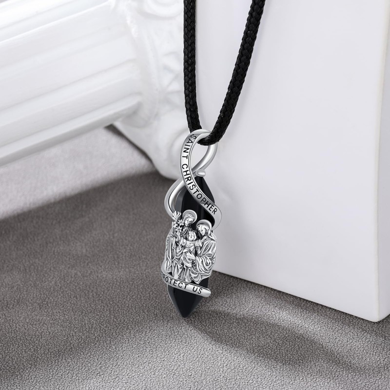 YAFEINI St Christopher Necklace Mens Sterling Silver Crystal Necklace Jewelry