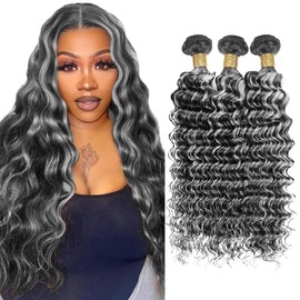 Gray Bundles P1Bgrey Highlight Deep Curly Human Hair Bundle #1Bgrey Ombre 3 Bundles 26 28 30 Inch Two Tone Black And Silver Deep Wave Bundle For Black Women
