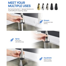 J-HVA Pull Down Kitchen Faucet Sprayer Head Replacement Part with 15 Adapters, 3 Function Pull Out Sink Sprayer Replacement Nozzle, Kitchen Faucet Head Hose Spray Tap Spout, Brushed Nickel