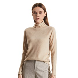 GreenMount Women's Turtleneck Sweater 100% Pure Cashmere Essential Long Sleeve Pullover Pile Collar Sweater for Women