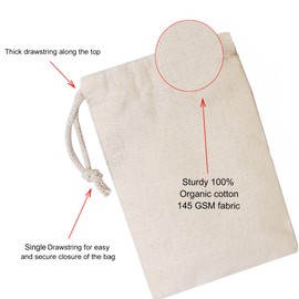 BigLotBags Premium Cotton Muslin Bags, 100% Organic Cotton with Single Drawstring. Premium Quality Reusable Eco-Friendly Natural Muslin Bags. (10, 2x3 Inches)