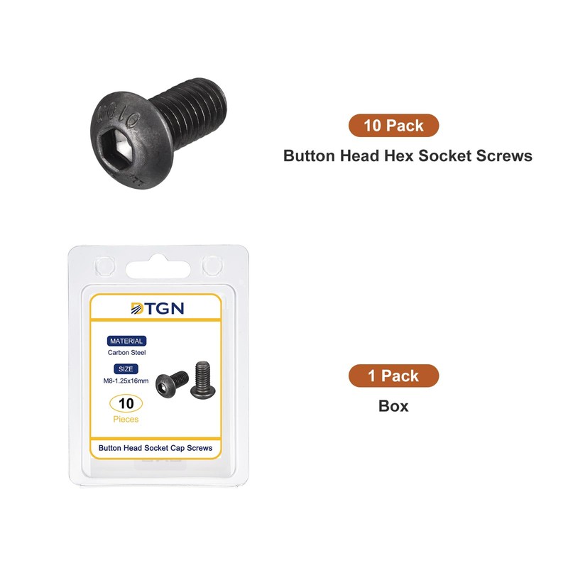 DTGN M8-1.25x16mm Button Head Socket Cap Screws - 10Pack -