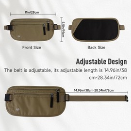 FuninCrea Waterproof Hidden Money Belt for Travel, Anti-Theft Belt Bag with RFID Blocking Function Adjustable Slim Waist Bag with 2 Zipper Pockets and 1 Back Pocket for Travel Running (Style 2, Black)