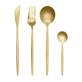 LYFJXX 24-Piece Flatware Set, Stainless Steel Knife Fork Spoon, Home Dinnerware Tableware Set for 6, Cutlery Set, Include Knives/Forks/Spoons Gold