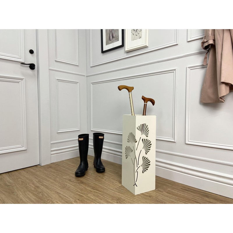 Mango Steam White Tall 21.75" Japanese Ginkgo Leaf Umbrella/Cane/Walking Stick