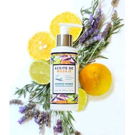 Aceite de Masaje Relajante Bamboo Words con Lavanda, Naranja y Té de Limón | Aceite Corporal Hidratante para Aromaterapia y Spa en Casa | Aceite Natural para Masaje Corporal 138 ml