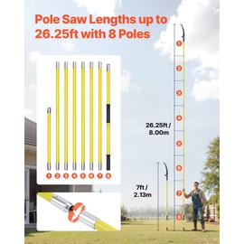 VEVOR Manual Pole Saw, 3.84-26.25 ft Extendable Pole Tree Pruner, Sharp 65Mn Steel Blade, Lightweight Fiberglass Handle Pole, Double-Hook Saw for High Branch Trimming, Pruning Tool for Palms, Shrubs