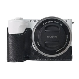 MUZIRI KINOKOO Case for Sony ZV-E10 II Camera - Retro Style Genuine Leather Half Protective Case for Sony Alpha ZVE10 II/ZV-E10 II Camera - with Opening Bottom and Hand Grip Design - Black