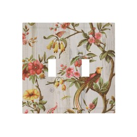 Placa de interruptor de luz decorativa de 2 pandillas con diseño de árbol de pájaros, diseño retro de primavera, diseño floral, diseño de paisaje chino oriental, receptáculo, para decorar el hogar, sala de estar, recámara