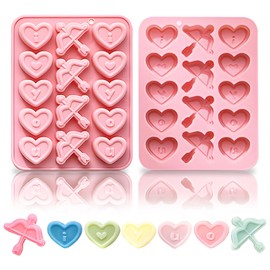 Heyiminy Valentine Chocolate Molds Heart Molds Silicone,Arrow and Heart Shaped Silicone Mold for DIY Baking,Candy, Gummy, Jelly,Non Stick Valentines Day Molds for Heart-Shaped Treats and Gifts - Pink