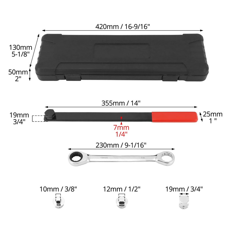 QWORK 15-Piece Universal Ratcheting Serpentine Belt Tool Set with Extension