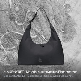 GOT BAG Shoulder bag T-shape bag, handbag made of recycled nylon, Black (Medium)