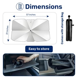 GENANY Silver Umbrella Sunshade for Car Windshield (57x31 Inches) with 360°Rotation Bendable Handle, Foldable Car Windshield Sunshade Umbrella for SUV Truck, Decor