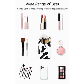 Self-Adhesive Magic Cloth Makeup Bag, Multi-Functional Cosmetic Bag, Portable Make up Wrap for Travel, Open Lay Flat Cosmetic Pouch Storage Organizer for Skincare & Makeup Accessories (Milk Cow 55*55)