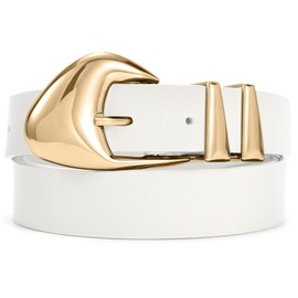 WHIPPY Women's Leather Belts for Jeans Dress Pants Black Brown Belts for Women Ladies Waist Belts with Gold Buckle White M