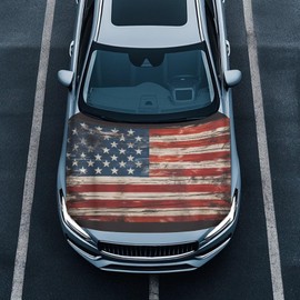 Brosoneto American Flag Car Hood Cover Stretch Polyester Protector for Car Hood Stretchable Automotive Accessories All Weather for Most Automotive Sedans Trucks Pickup SUVs