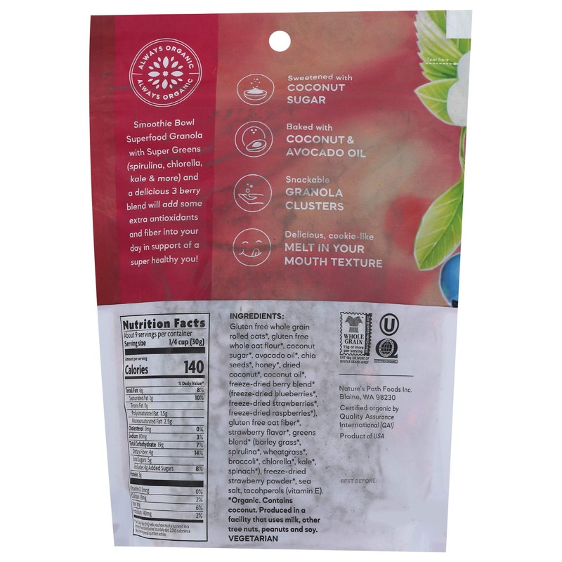 Natures Path Organic Smoothie Bowl Superfood Granola, 9.5 OZ