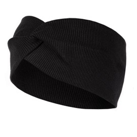 HEYO Girls' Headband Elastic Twisted Cotton Fine Rib Look (Black)