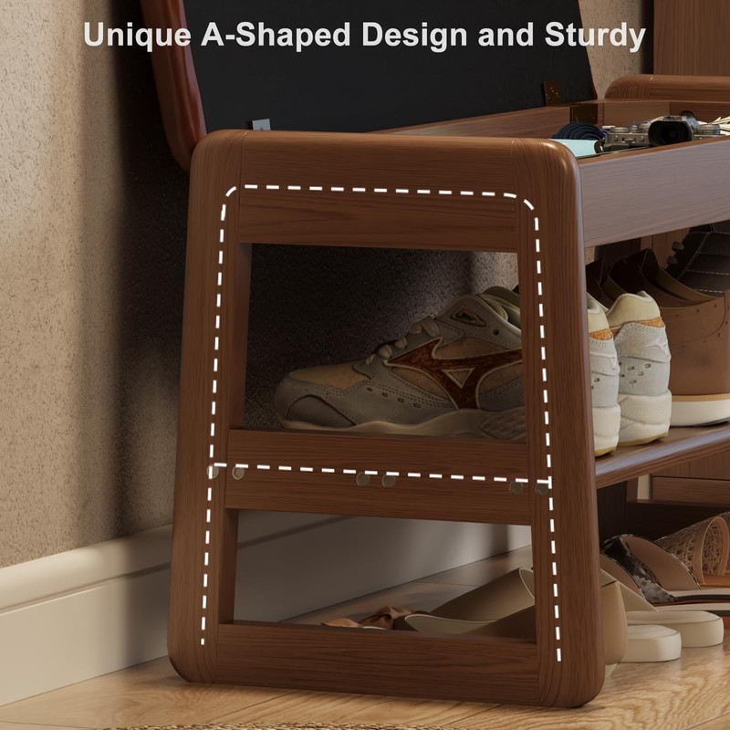 Shoe Rack Bench with Leather Cushion,2 Tiers Shoe Bench with