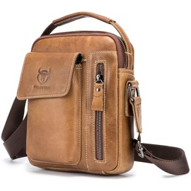 Genuine Leather Men Bags Shoulder Bag for Mens Everyday Casual Messenger Bag Handbag (Yellow brown)