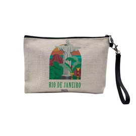 Tasche aus Leinen – Rio de Janeiro Brasilien Christ Illustration Urlaub – Kosmetiktasche aus Leinen in Leinenoptik – Geldbörse – 15 x 10 cm, leinen, 23.5 x 15 cm, Kosmetiktasche