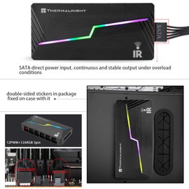 Thermalright ARGB and Fan HUB X12 IR Black ARGB/PWM Fan Hub Controller Used SATA Power Supply,Hub Support 12 Groups of CPU Fans,Power Supply Interface and Lighting Interface,SATA Cable not Included