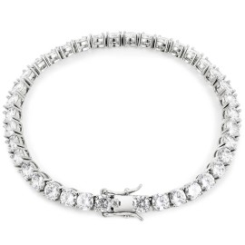 Drop Shipping USA Stock 5mm White Gold Plated Women's 925 Sterling Silver VVS Moissanite Cluster Tennis BraceletColor: White Gold, Length: 8inches